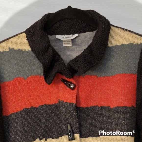 Aris.A red, gray, red, and black cardigan, size small - Picture 3 of 8